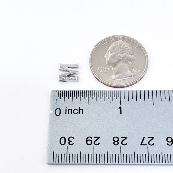 Diamond 0.03ctw Initial M Charm Pendant | Vintage Sterling Silver 925 - Picture 7 of 7